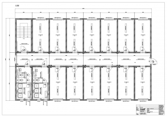 3-geschossige Anlage (EneV 2014) mit innenliegender Treppe, Gemeinschaftsküche, Gemeinschaftsräume, ca. 50 Personen