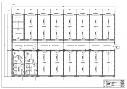 3-geschossige Anlage (EneV 2014) mit innenliegender Treppe, Gemeinschaftsküche, Gemeinschaftsräume, ca. 50 Personen