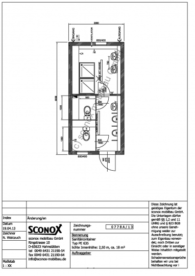 2130778A - Dusch/WC-Container, 6 m*3 m